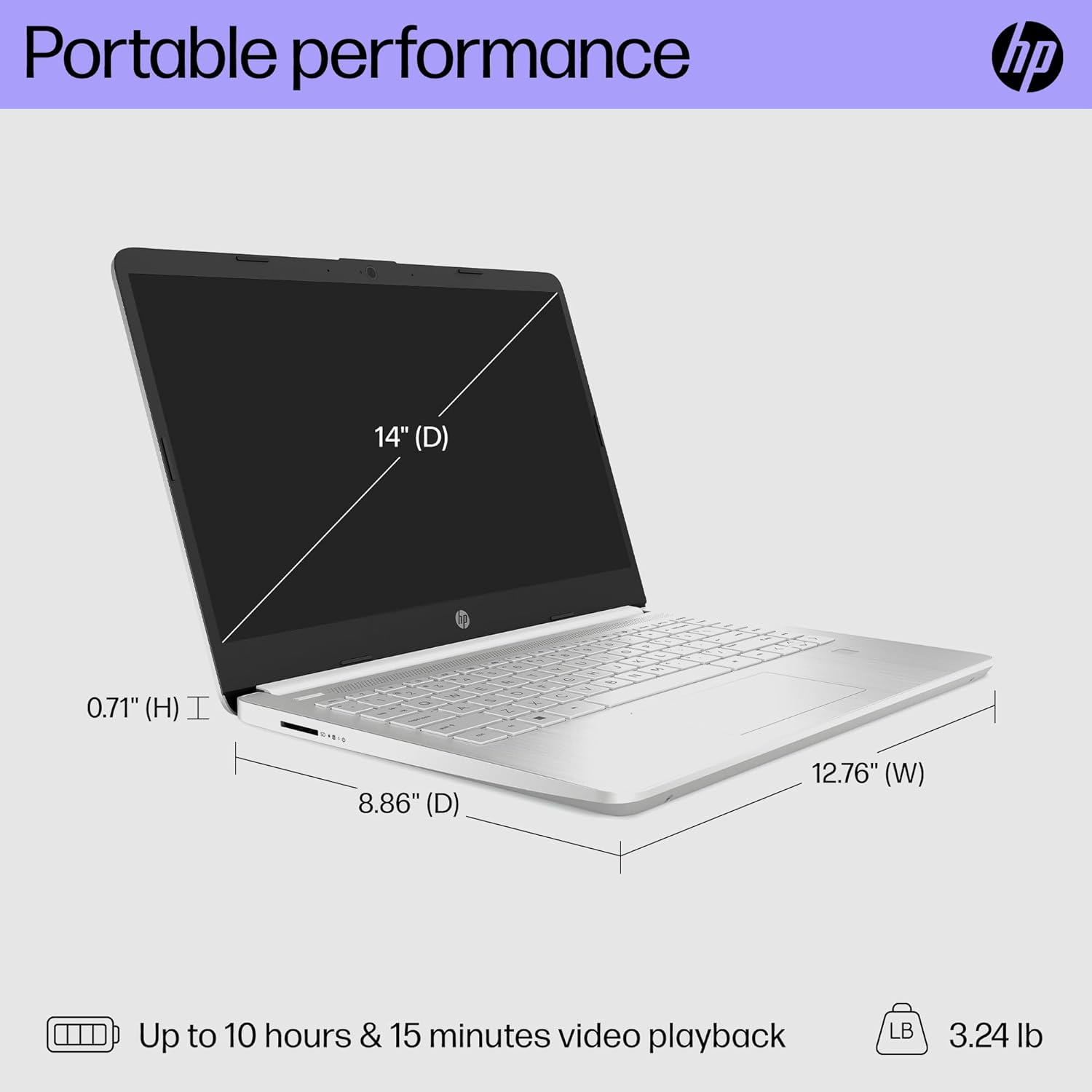 HP 14 inch Laptop, Full HD Display, 12th Generation Intel Core i3-1215U, 4 GB RAM, 128 GB SSD, Intel UHD Graphics, Windows 11 in S Mode, 14-dq5000nr (2023)