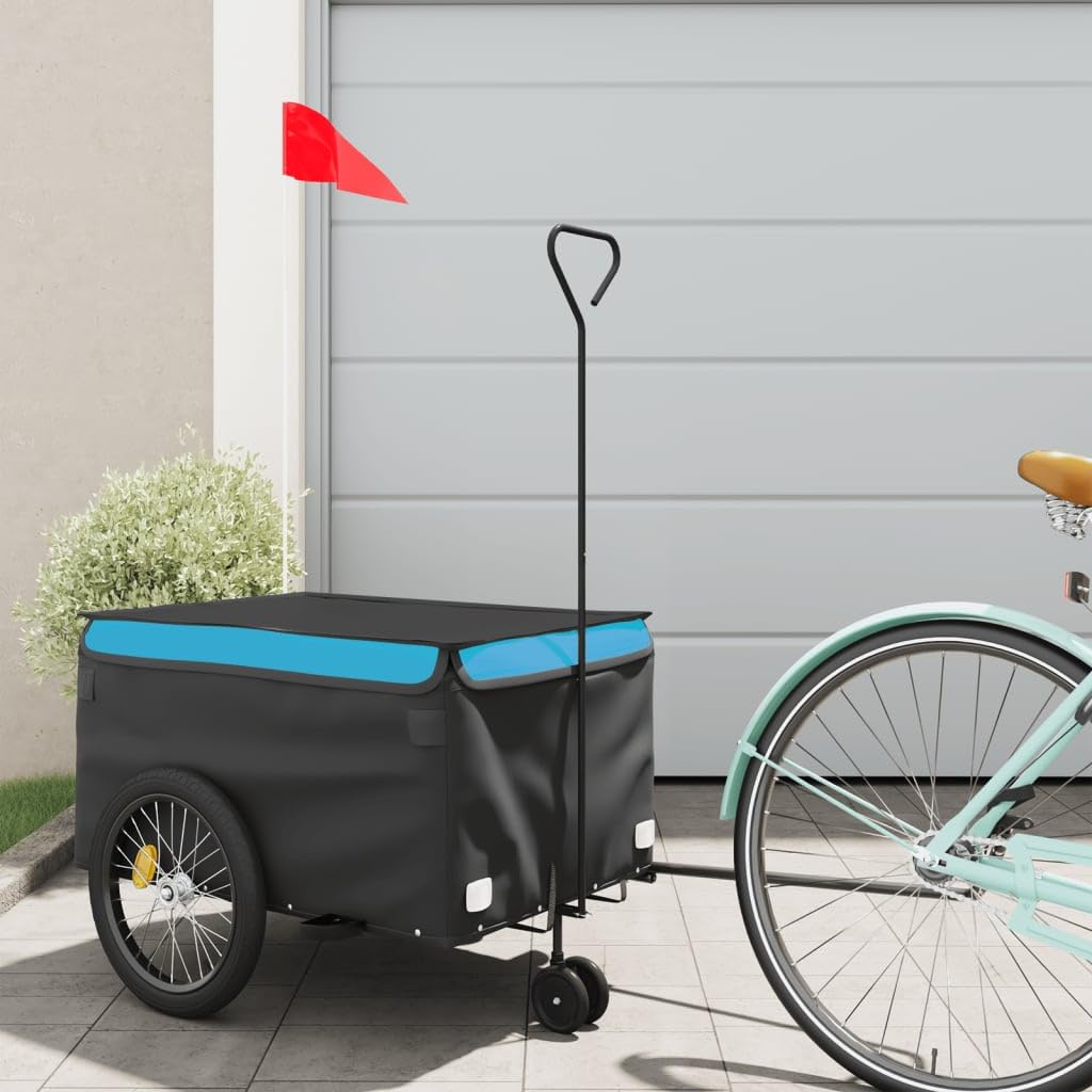 ShGaxin Fahrradanhänger Schwarz und Blau 30 kg Eisen, Fahrrad Anhänger, Lastenanhänger, Handwagen, Fahrrad-lastenanhänger, Lastenfahrrad - 94100