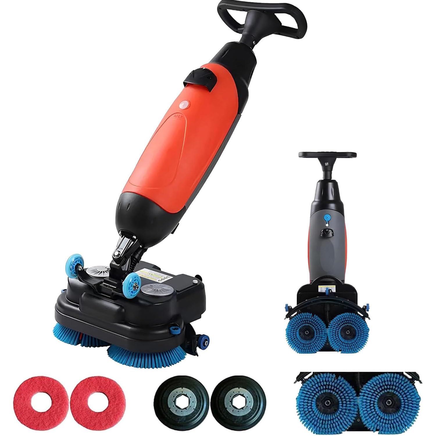 360 RPM Commercial Floor Washer and Scrubber Machine, 17" Cleaning Width, Dual Tank for Sewage and Clean Water, Dual Rotary Brush, Cordless Mini Floor Scrubber Cleaning Capacity 13000 Sqft/H Red