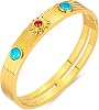 Gold Womens Bracelet | 14K Gold Plated Womans Bracelet | Womans Solid Bangle with Natural Gemstones | Small Bracelet Jewelry Gifts for Women Turquoise & Garnet, 6.8 in