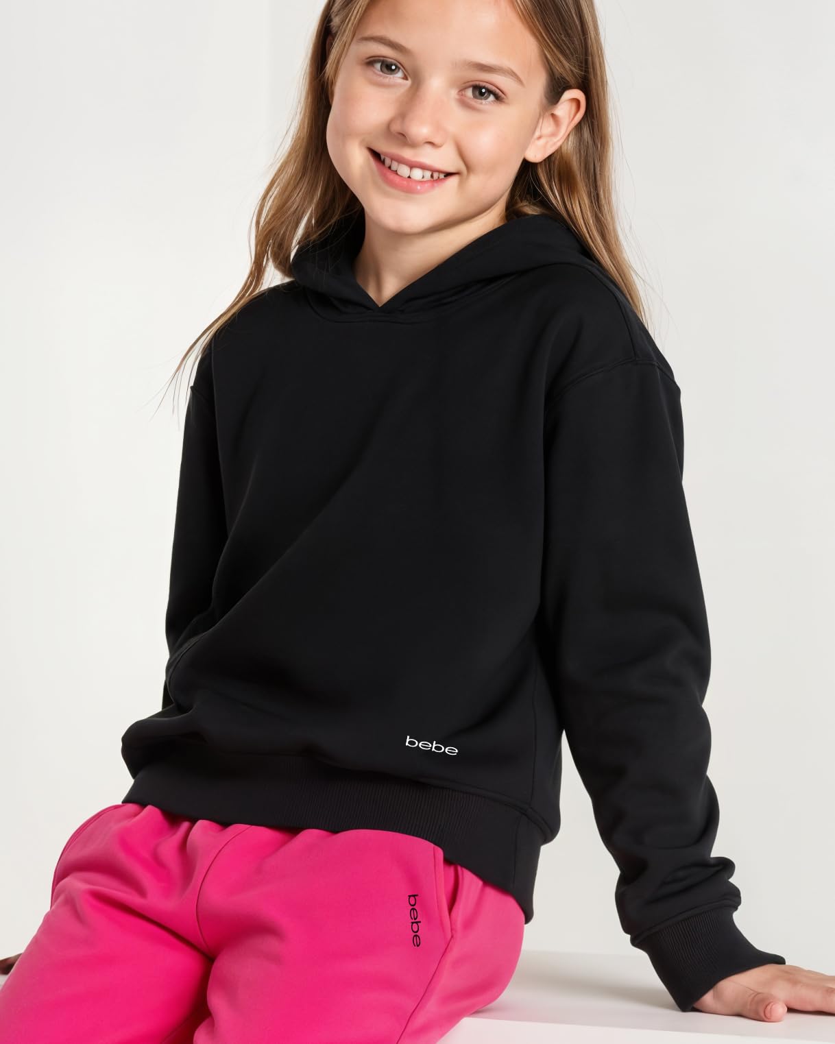 bebe French Terry Girls Hoodies, Girls Sweatshirts, Cute Hoodies (Black, Large)
