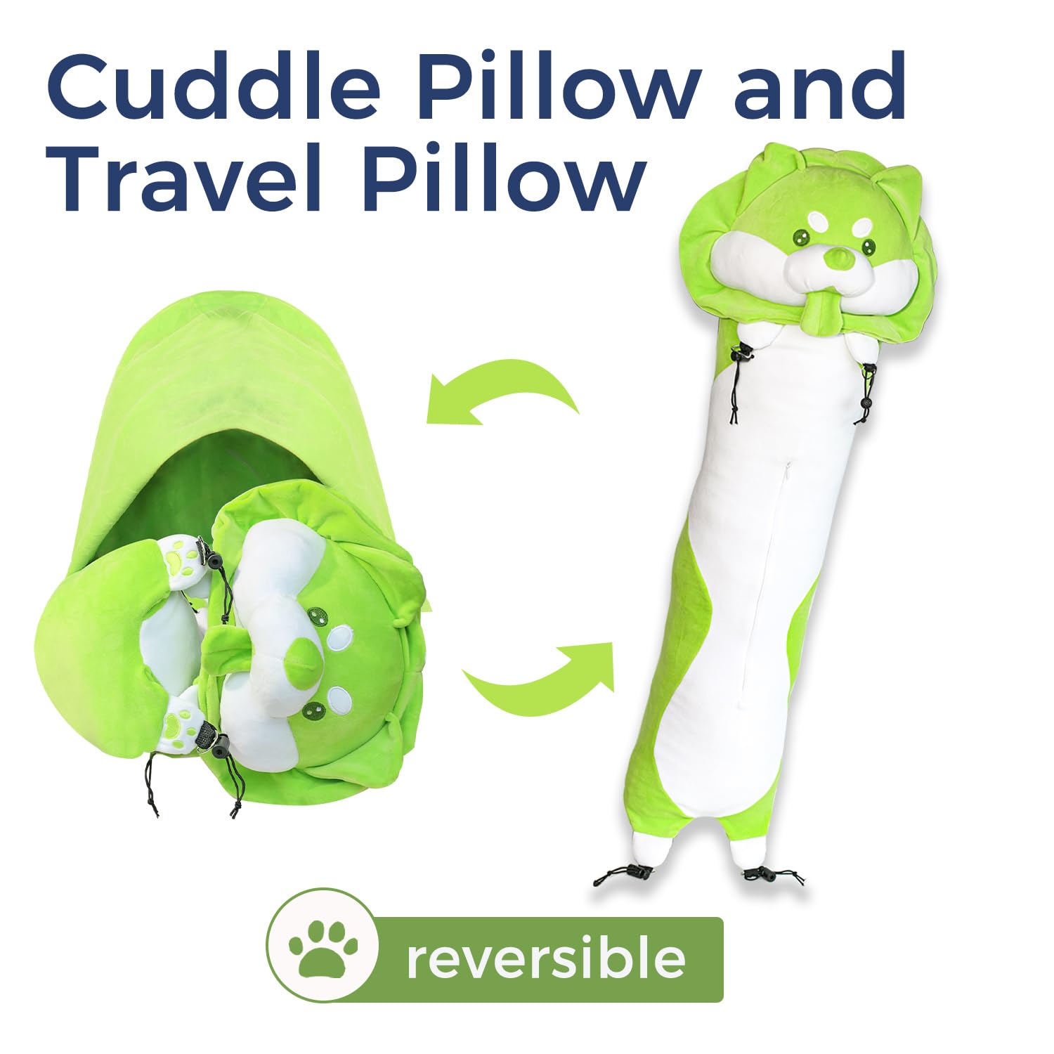 Corgi - Almohada de viaje convertible, soporte para el cuello rellenable y capucha oculta, ultra suave, portátil, linda almohada para perros para viajes/hogar.