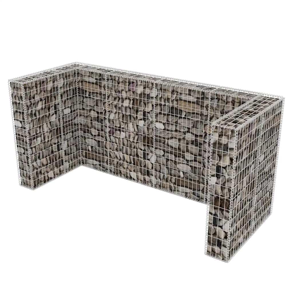 Gabionen-Mülltonnenverkleidung aus verzinktem Stahl für 3 Mülltonnen 250 x 100 x 120 cm, Mülltonnenbox für Garten und Vorgarten mit wetterfester Abdeckung
