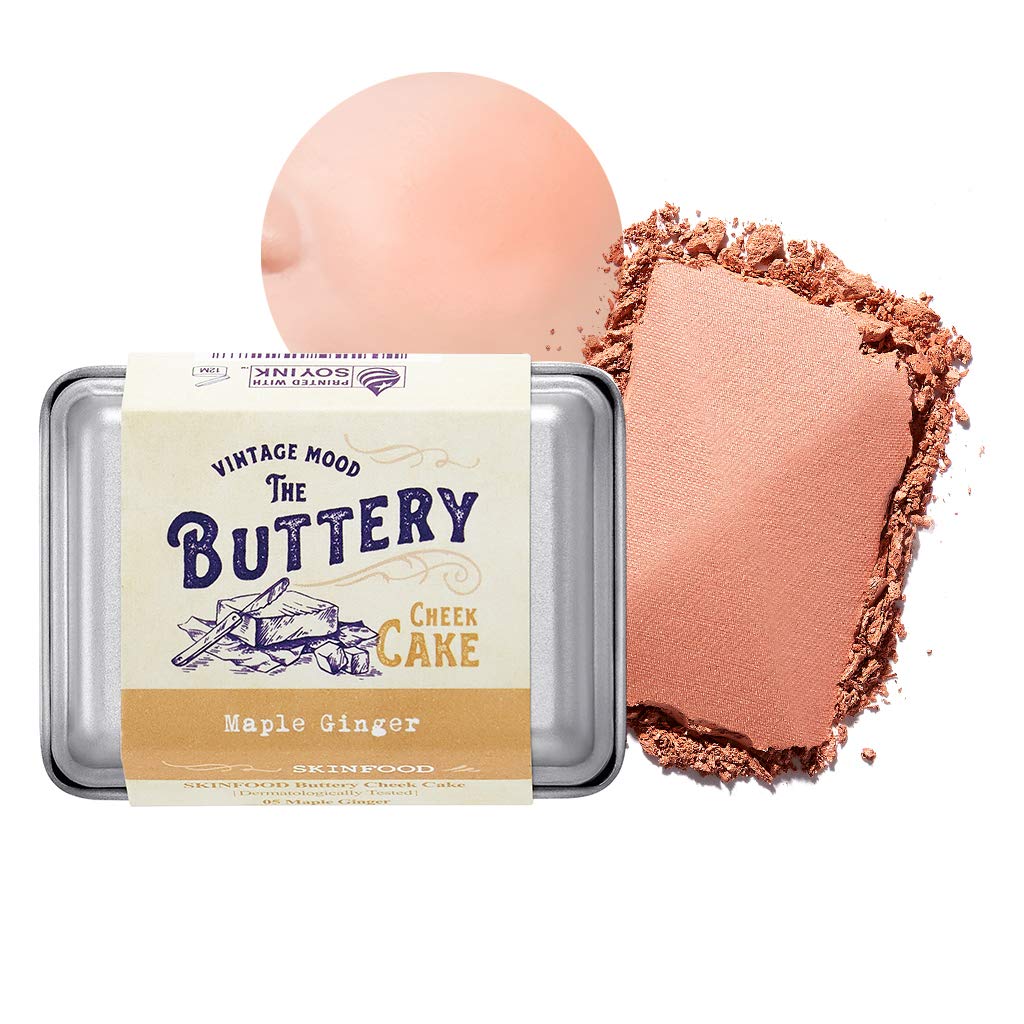 SKINFOOD Buttery Cheek Cake - Soft Blush For Cheeks - Korean Colored & Soft Textured for Perfect Dreamy Rosy Cheeks - Smooth Blending, Clump-Free Baked Blush for Women (9.5g, 05 MAPLE GINGER)