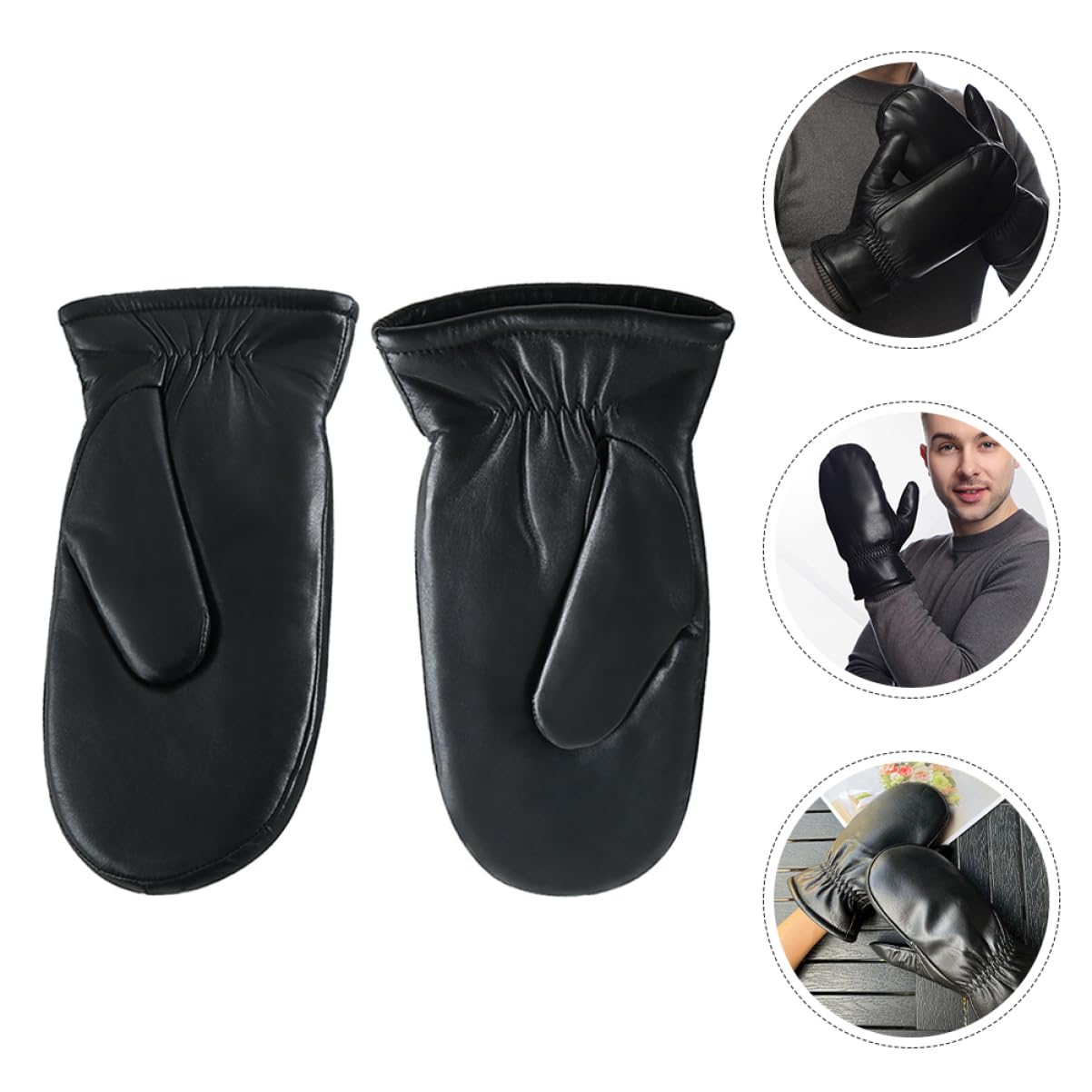 Muffole da Donna in Lana e Cuoio Nere, Extra Calde | Design senza Dita, Uso Quotidiano e Sport All'aperto, Stile Fashion, Comfort Termico per Giornate Fredde