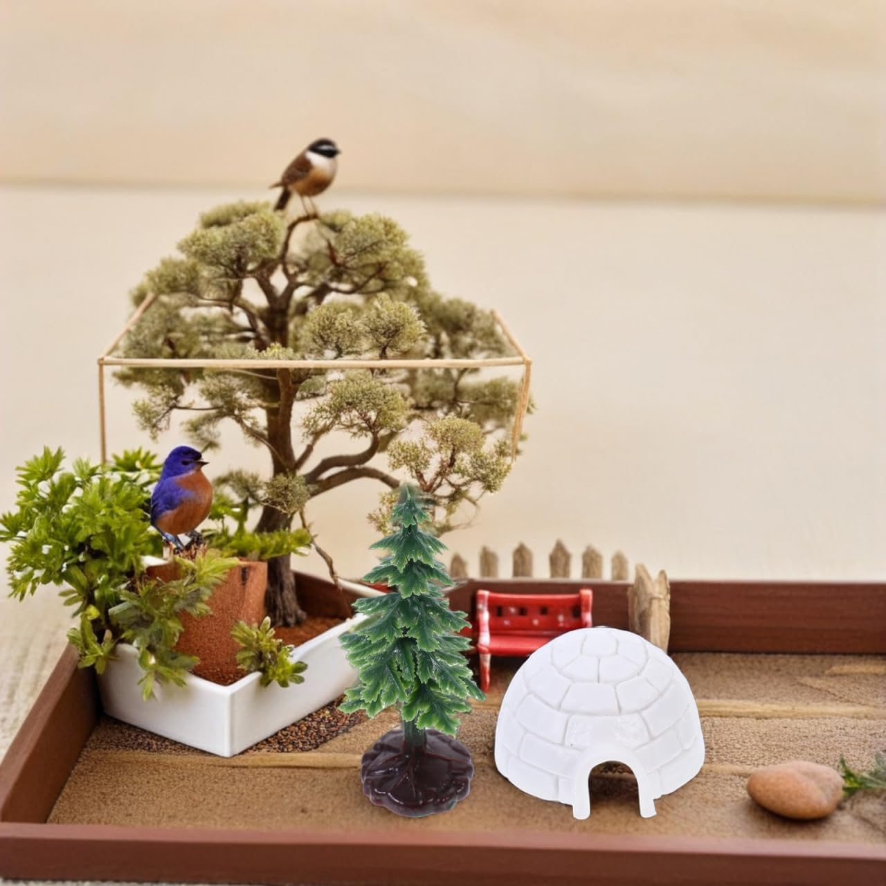 Yardwe 4Set Mini Ice House Model Figurines with Christmas Tree Decorative Igloo Ornaments for Holiday Tabletop Lifelike Ice House Statues for Home Decor