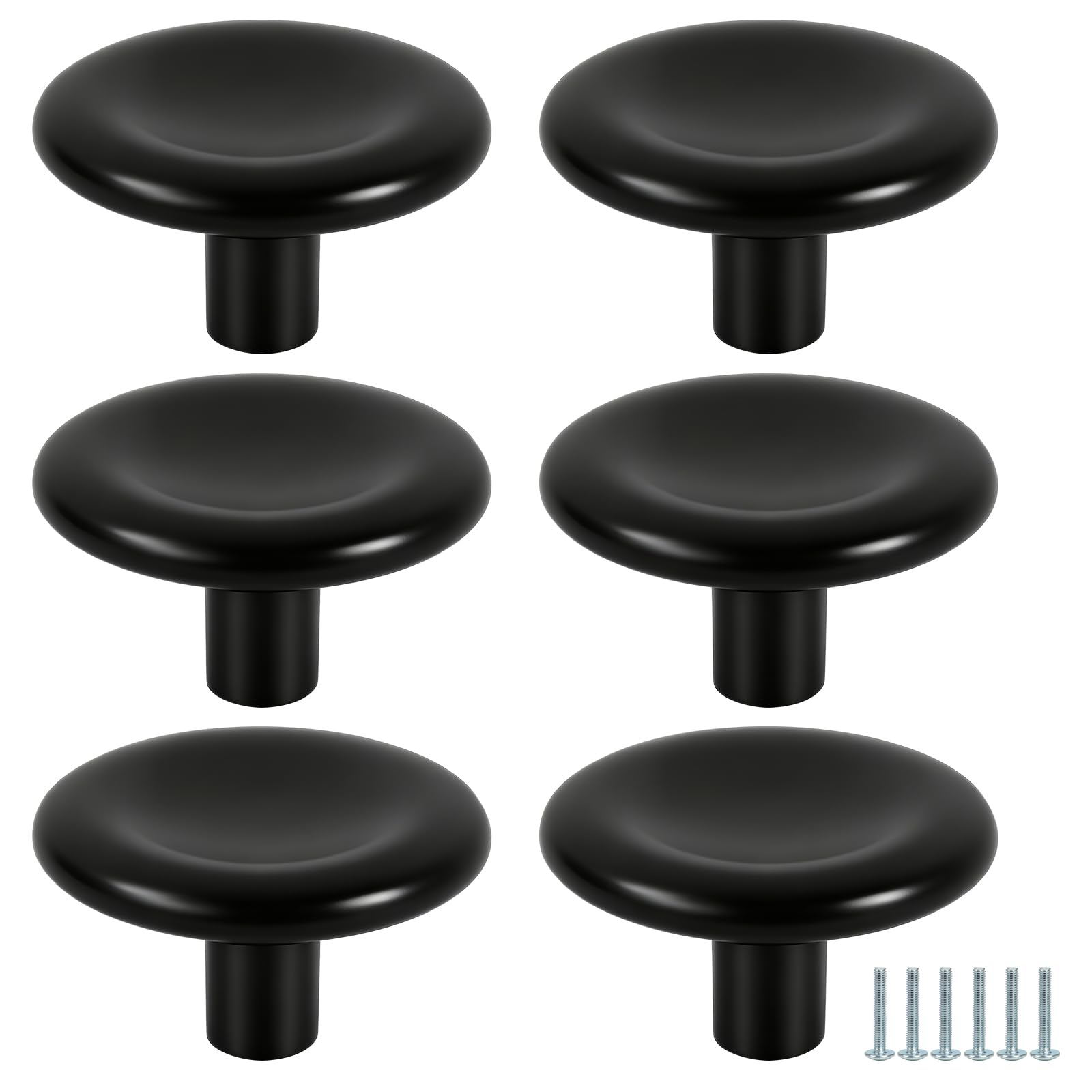 Hoytice Matte Black Round Cabinet Knobs 6 Pack, 1.96" Single Hole Solid Zinc Alloy Rustproof Anti-Fingerprint for Kitchen, Bathroom, Dresser, Cupboard