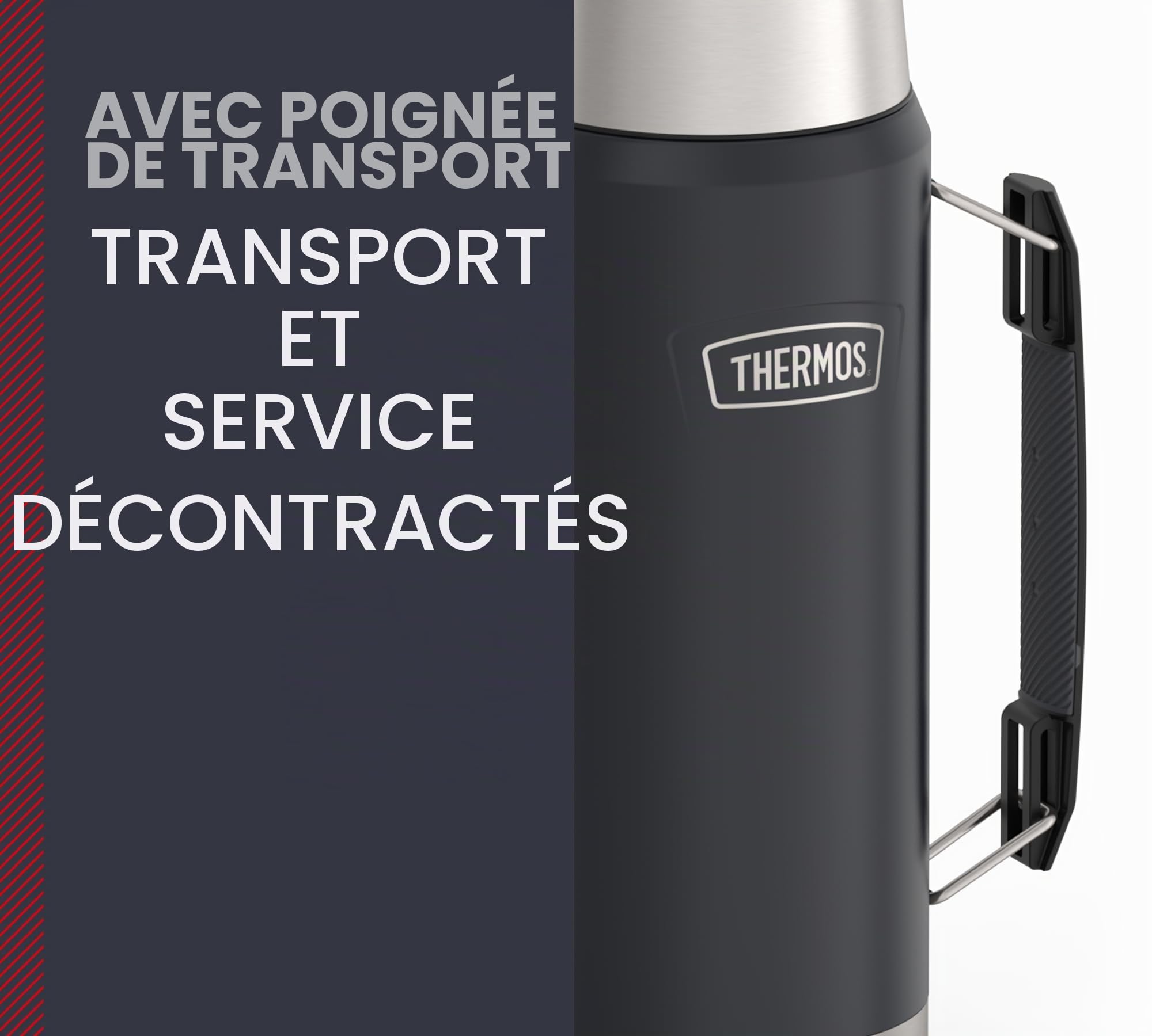 THERMOS ICON BEVERAGE BOTTLE Bouteille isotherme, 1,20 l, gris/graphite mat, 1200 ml, avec gobelet, avec poignée, chaude 24 h/froid pendant 24 h, passe au lave-vaisselle, entièrement étanche, sans