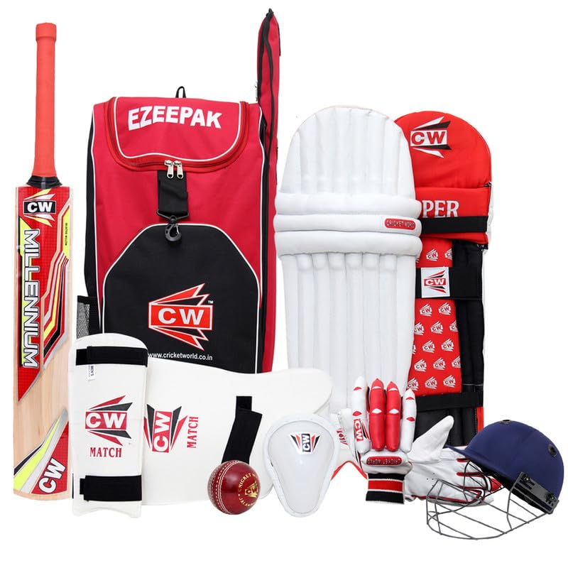 CW Storm Cricket Kit Junior Sizes - Full Size Full Wooden Kit with Kashmir Willow Bat & Accessories Full Kit Cricket Complete Set (Full Size for 14 & Up)