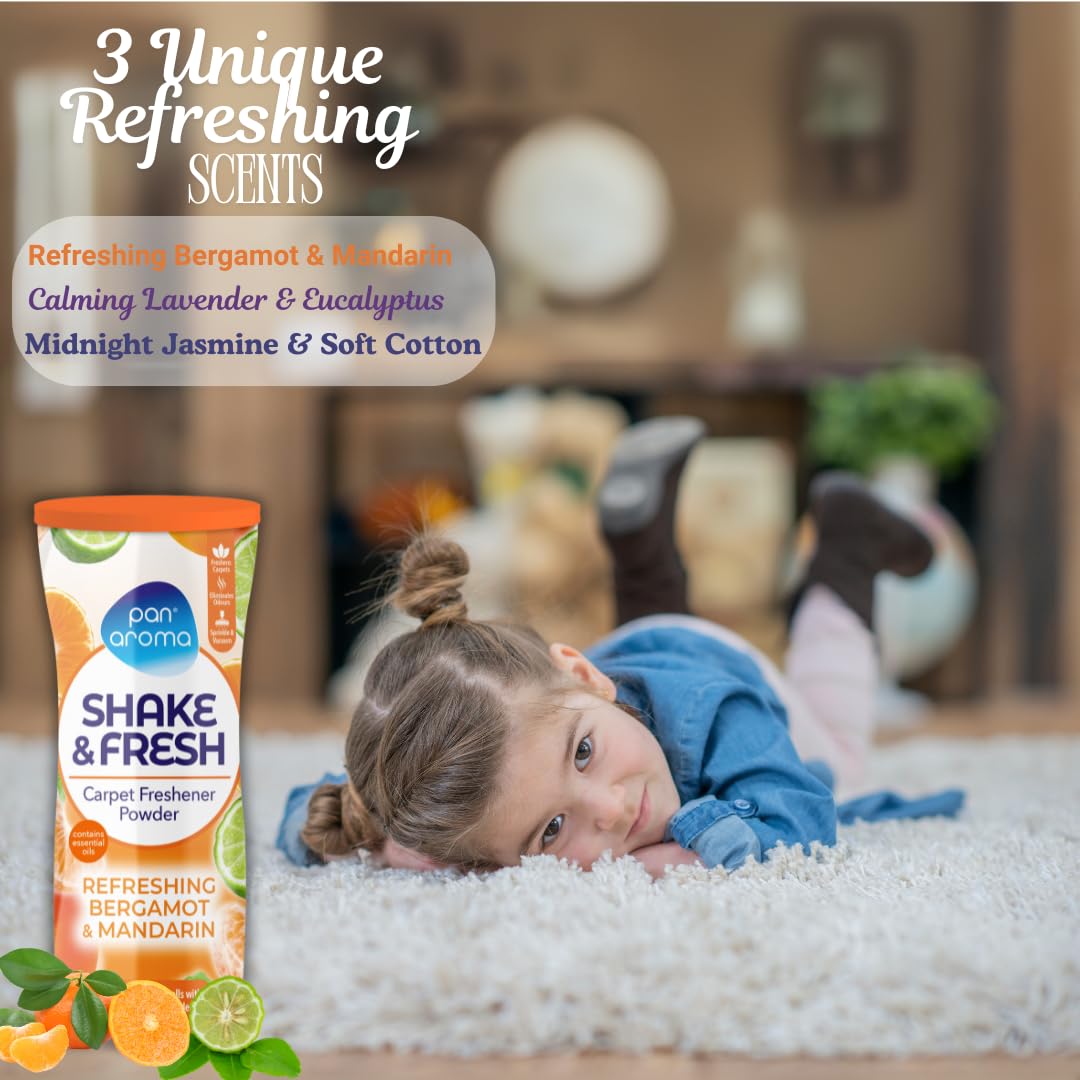 New Pan Aroma Shake and Fresh - Ambientador en polvo para alfombras, 500 g x 3 unidades, limpieza profunda de alfombras, polvo limpiador y desodorante | Shake n Vac | Fragancias mixtas de primera