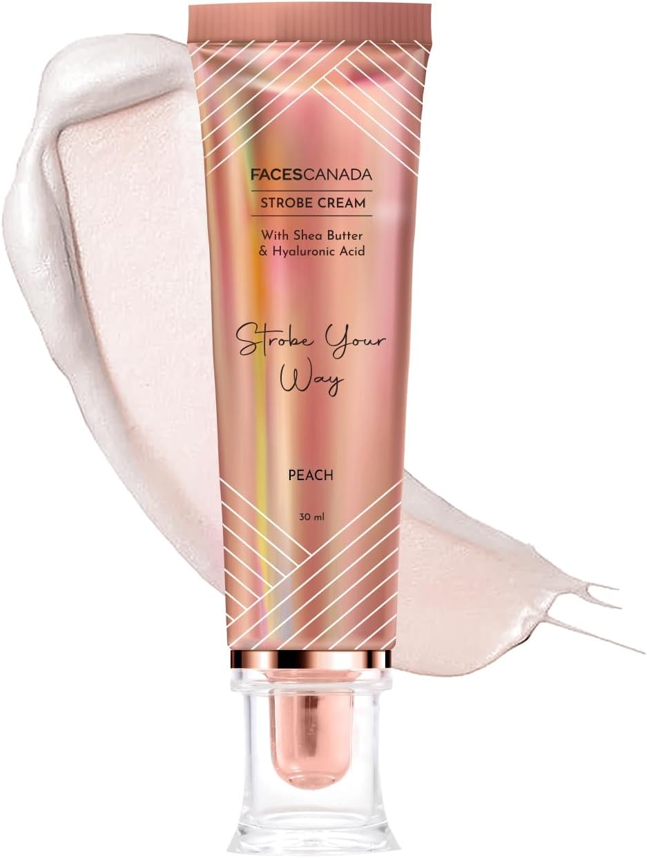 CANADA Strobe Cream - Peach, 30g Primer + Highlighter + Moisturizer Shea Butter & Hyaluronic Acid Intense Hydration Flawless Radiant Dewy Skin Illuminating & Glowing Makeup Base