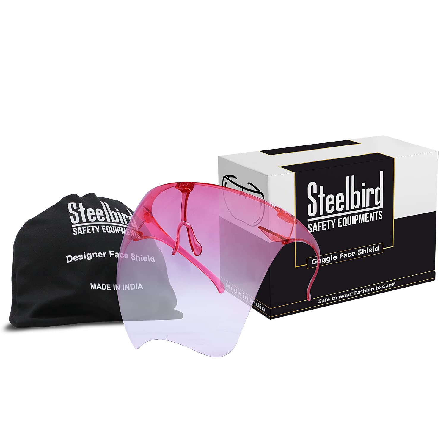 Steelbird Unisex Fashion Protective Wear Anti-Fog Anti-Scratch Coated Glasses Polycarbonate Goggle-Style Face Shield with 180° Safety Coverage for Men, Women and Children (Gradient Pink)-image-20