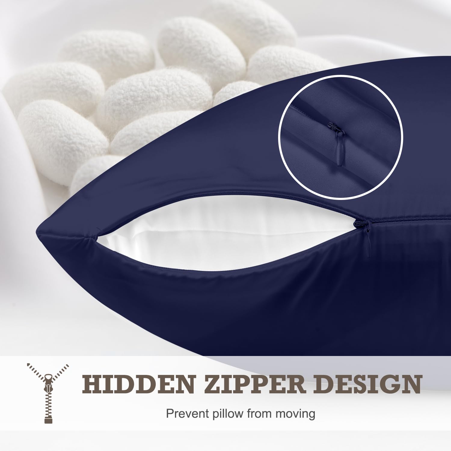 100% Mulberry Silk Pillowcase 2 Pack,King Size Silk Pillow Cases for Hair and Skin,Silky Smooth Bed Pillow Cover with Hidden Zipper,Natural Silk Pillow Case Set of 2 (Navy Blue, King 20X36)