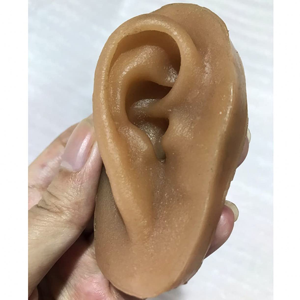 ZHONGJIUYUAN Realistisches Silikon-Ohr-Modell, Schaufensterpuppe, Ohr, für Schmuck, Prankster, Halloween-Requisiten, Fotografie-Requisiten, Lern-Werkzeug, Weizenfarbe, 1 Paar