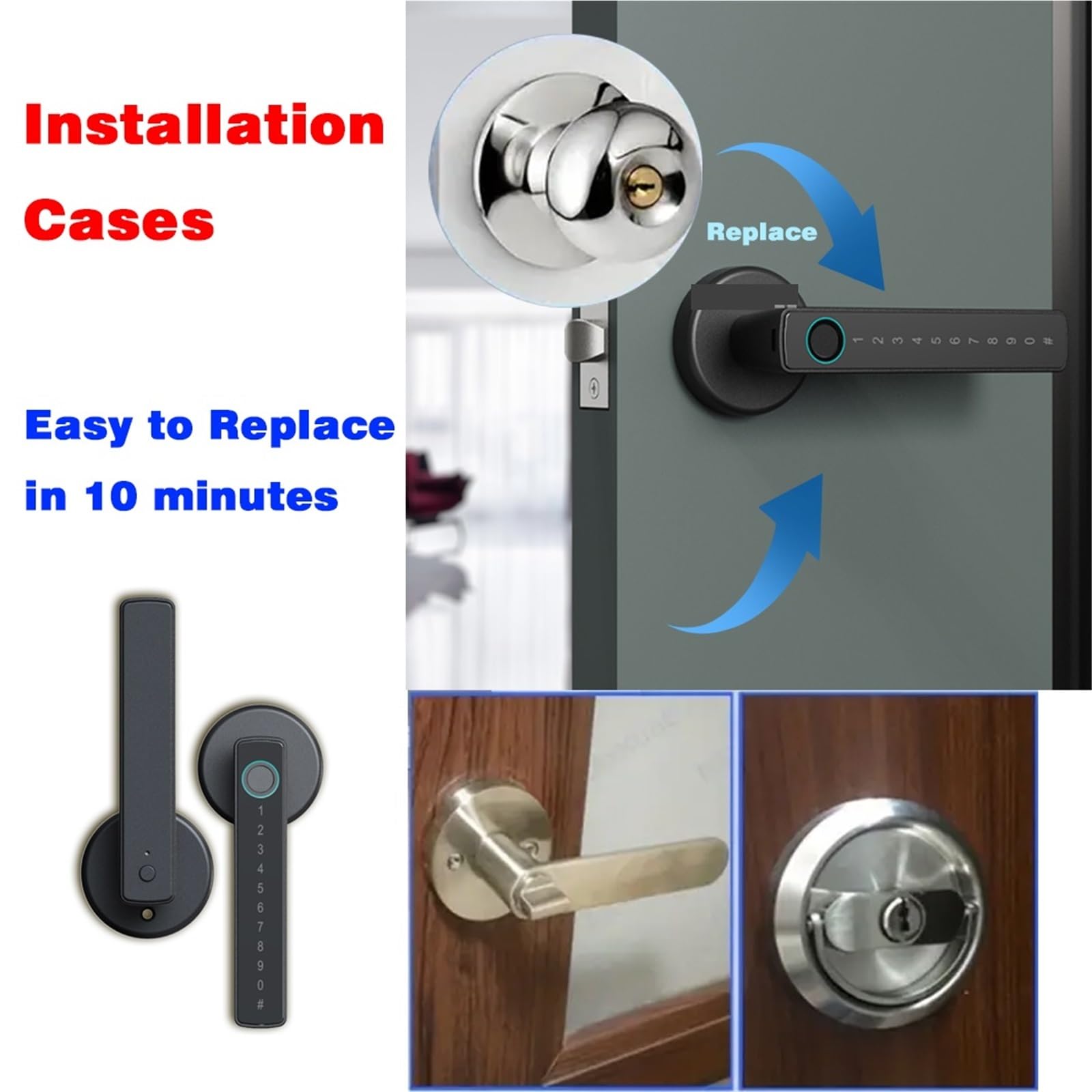 Serrure intelligente à empreintes digitales, Bluetooth, carte de mot passe, porte en bois, chambre coucher, entrée sans clé, serrure Bureau Commercial