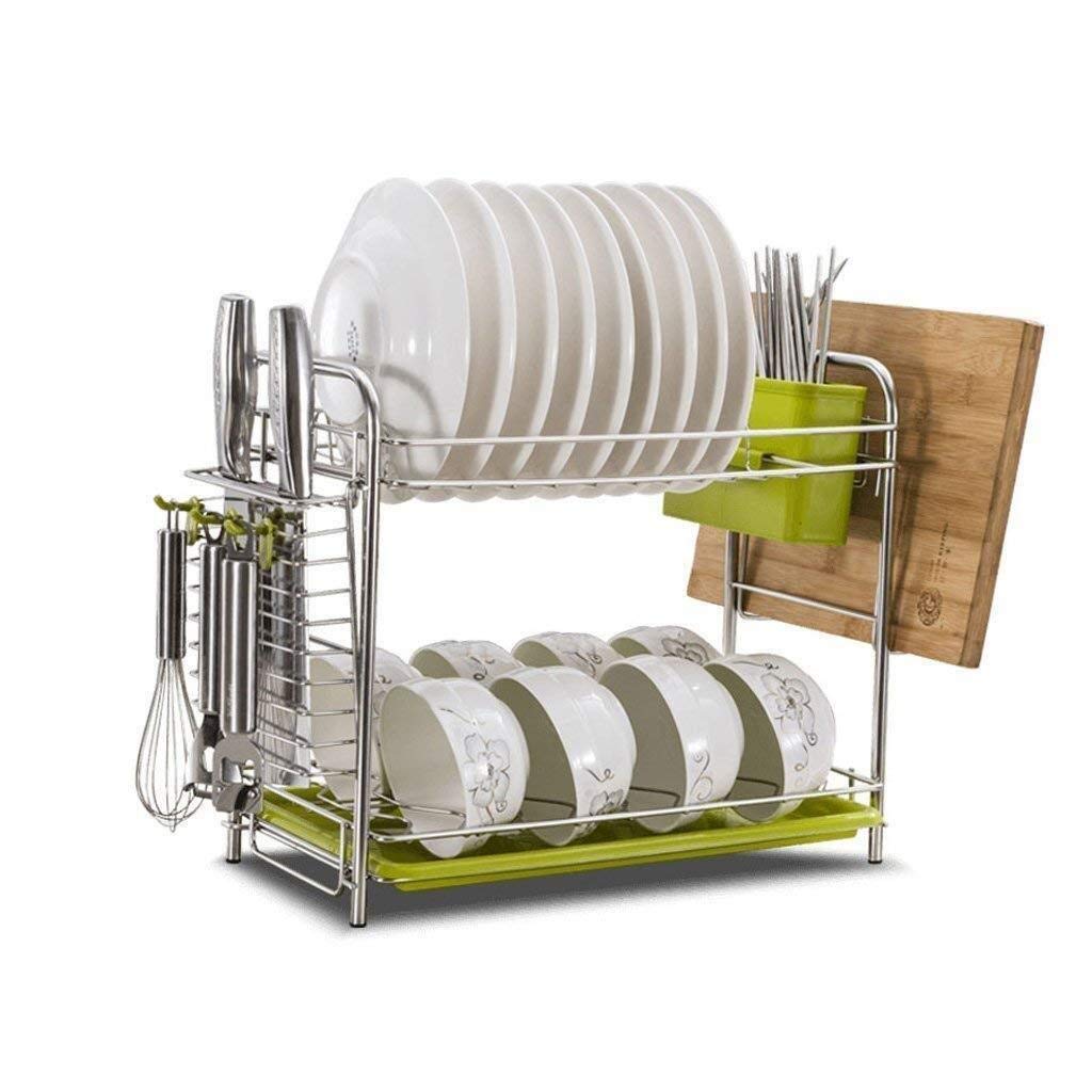 GTHTUHFD Spice Rack Organizer, 2 Layers Storage Rack Stainless Steel Kitchen Dish Rack Drain Rack Drying Filter Tableware Storage Box Dishes Dishware Racks
