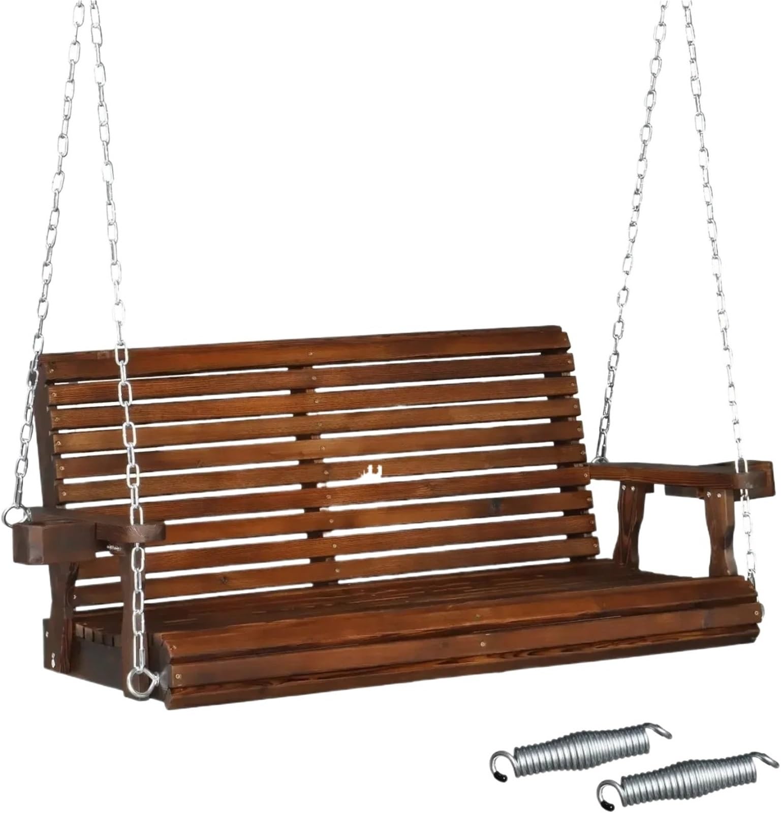 Wooden Swing Bench Patio Wooden Porch Swing For Courtyard & Garden, Heavy Duty 880 LBS Chair Bench With Hanging Chains(Size C)