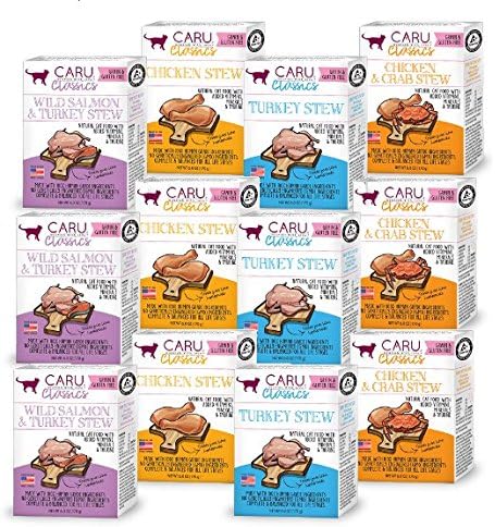 Caru Stew for Cats - Natural Cat Food (6 oz) (Variety CK, Try, Salmon, CHK & Crab, 12 Pack)