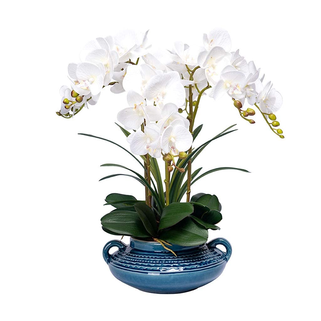 AYCDL Artificial Flower Set, Artificial Orchid Bonsai with Vase Faux Phalaenopsis for Table Office Home Party Decoration, Red Beautiful Artificial Flowers and Vases