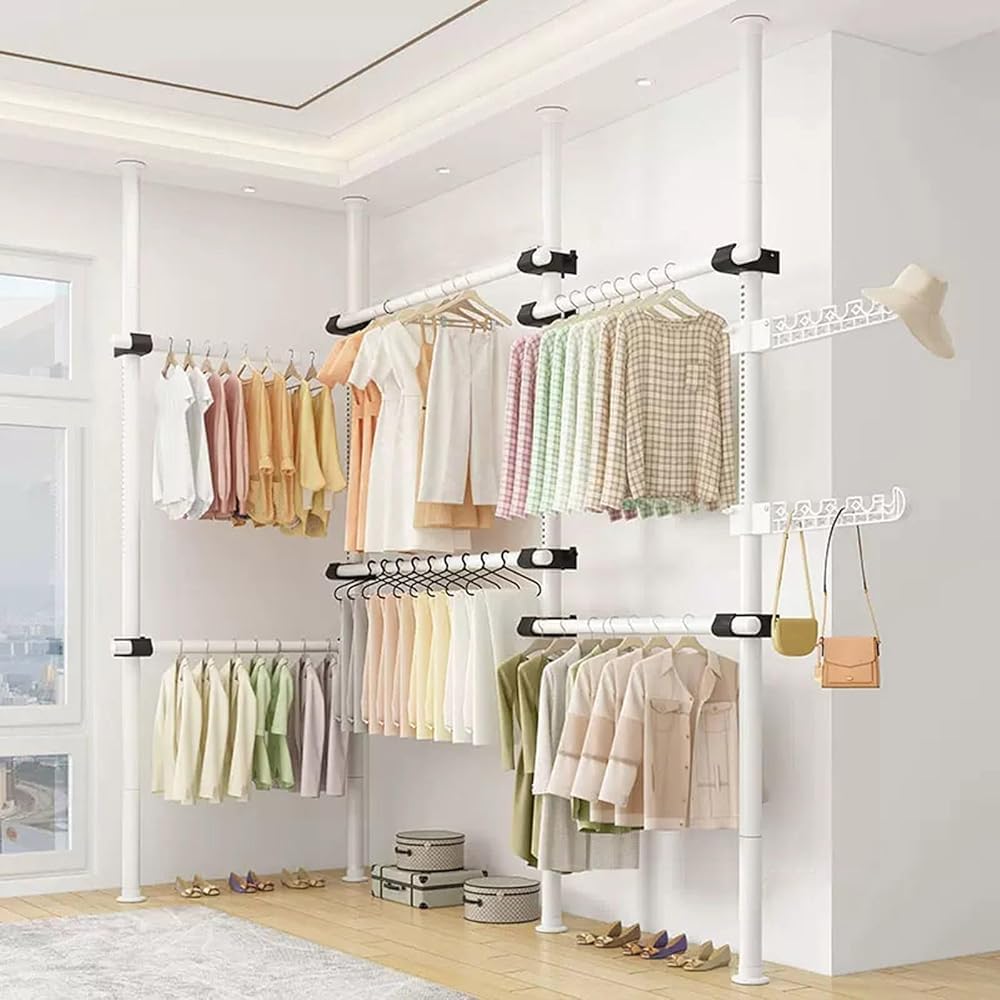 Sistema di guardaroba ad angolo regolabile Organizzatore modulare per vestiti con 2 ganci larghi Altezza 110310 cm Larghezza regolabileSoluzione di archiviazione (Taglia: 46 Colore: Bianco)