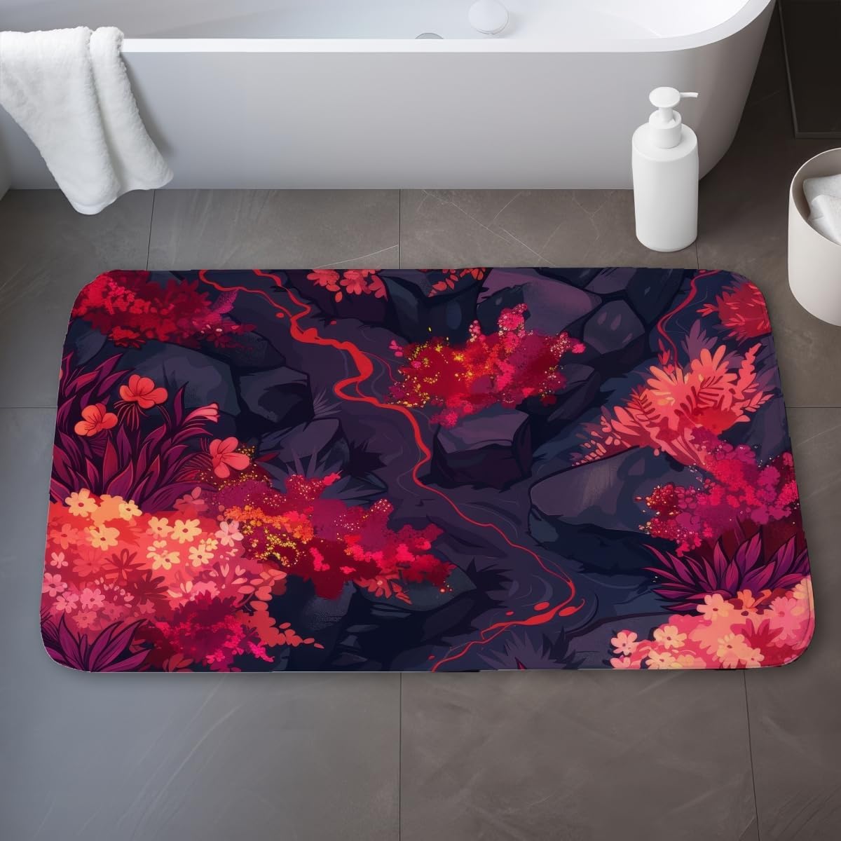 MWW C1BM2134BX394H 21 x 34 in. Burning Plants Purple Bath Mat - Stylish