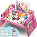 Upgraded Kids Travel Tray with Dry Erase Top Car Seat Travel Tray Bonus Educational Drawing Car Seat Activity Tray with 16 Organizer Pockets Snack Lap Tray Pink for Car Stroller Plane