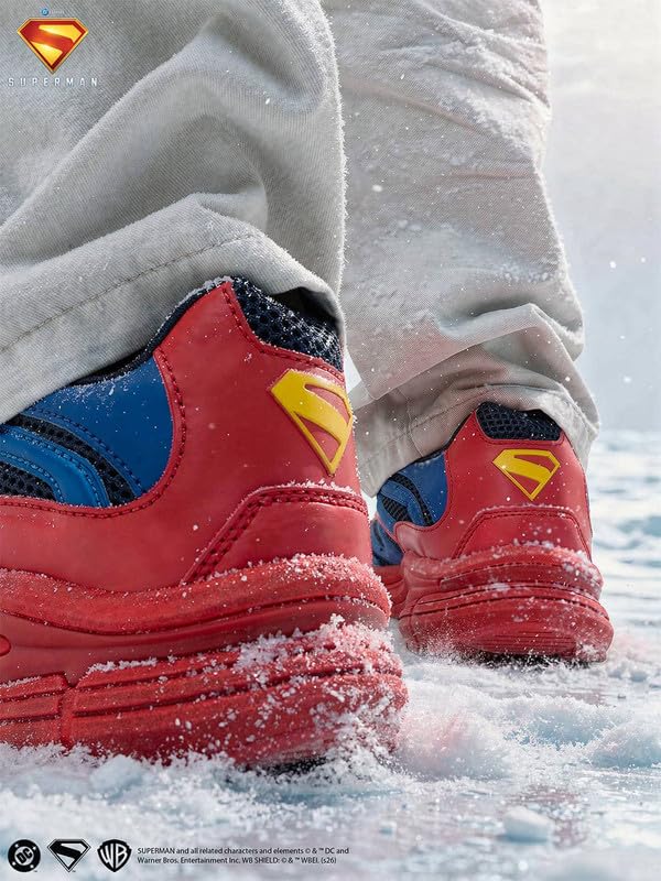 Image of Bacca Bucci Men's Superman Inspired Chunky Sneakers | Casual Sports Shoes with Mesh Panels, Bold Red Blue Yellow Colorway, Statement Streetwear Lace-Up Shoes