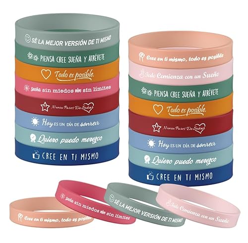 Yuecda Motivatiearmbanden, inspirerende spreuken, siliconen armbanden, motivatiecadeaus voor tieners, scholieren, collega's (40 stuks, Spaanse tekst)