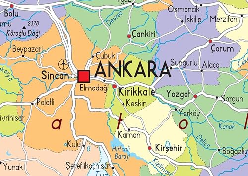 Mapa polityczna Turcji - rozmiar A2-59,4 x 42 cm - papier laminowany
