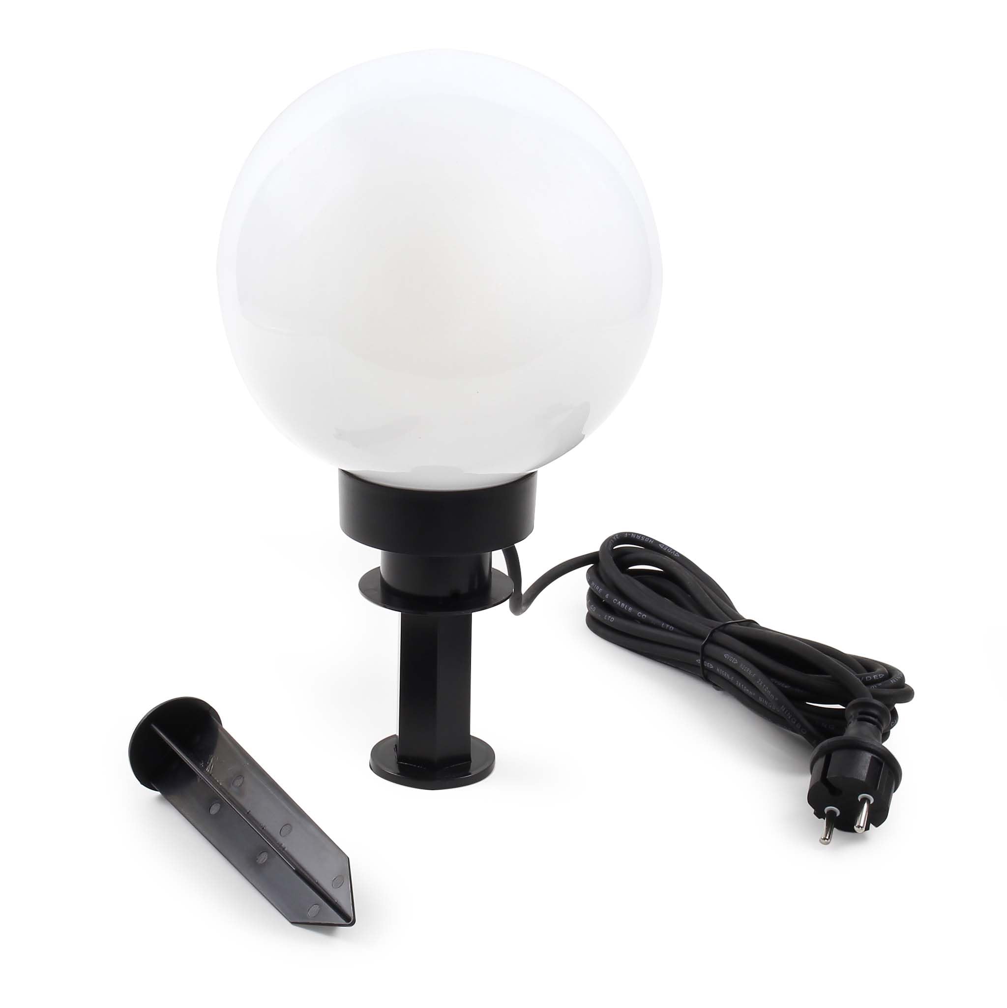 Wiltec Kugelleuchte Ø 20 cm mit Erdspieß, Gartenleuchte 40 W mit Kugellampe, Gartenbeleuchtung mit E-27 Fassung, IP44 Außenbeleuchtung Garten