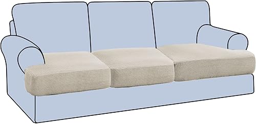 H.VERSAILTEX Fundas elásticas para sofá de 3 piezas con cojines en forma de T, fundas de cojín individuales para sofá de 3 cojines, fundas con