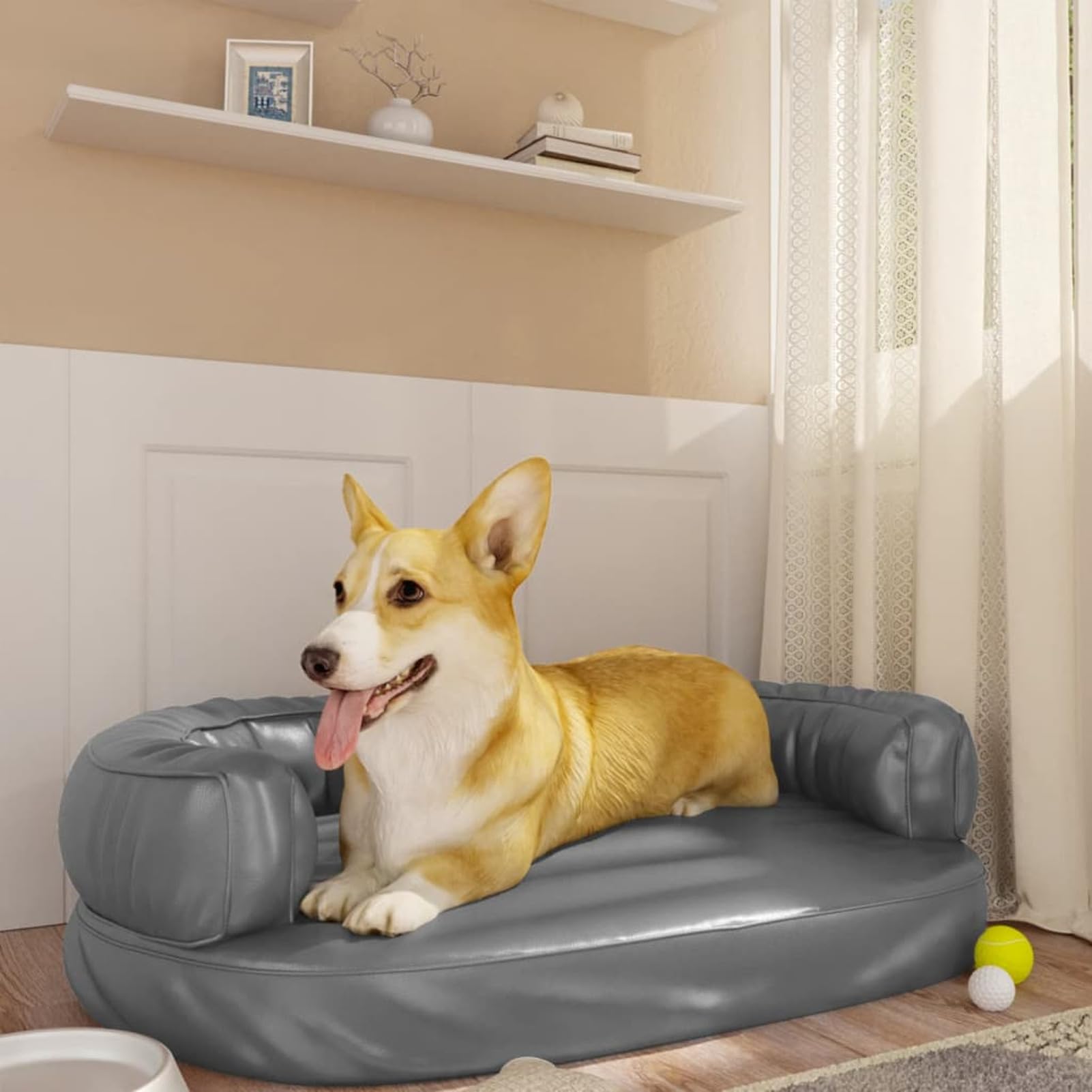 LAPOOH Ergonomisches Schaumstoff-Hundebett, grau, 75 x 53 cm, Kunstleder, Hundebett, ergonomische Hundebett-Matratze, Hundekäfig-Bett - 171317