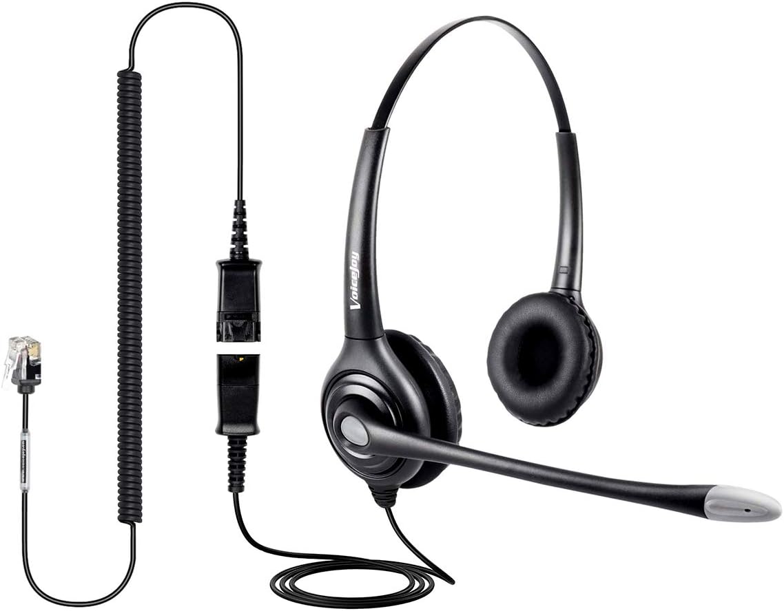 VoiceJoy Binaural Headset with Microphone and Quick Disconnect Cable, RJ9 Plug ONLY for Cisco IP Phones 794X 796X 797X 69XX Series and 8811,8841,8845,8861,8941,8945,8961,9951,9971 etc
