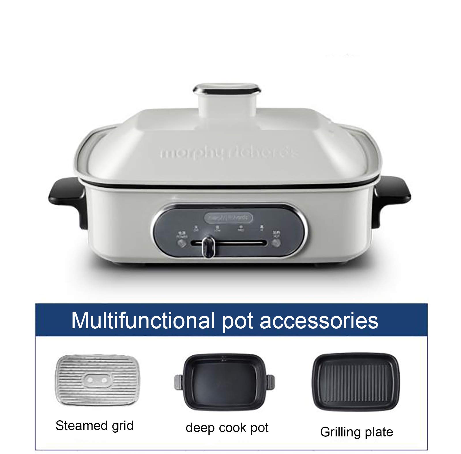 Nueva máquina de comida ligera de desayuno olla de cocina multifunción hogar pequeño todo en uno sartén eléctrica, cocinar, freír, asar, olla caliente eléctrica (blanco)