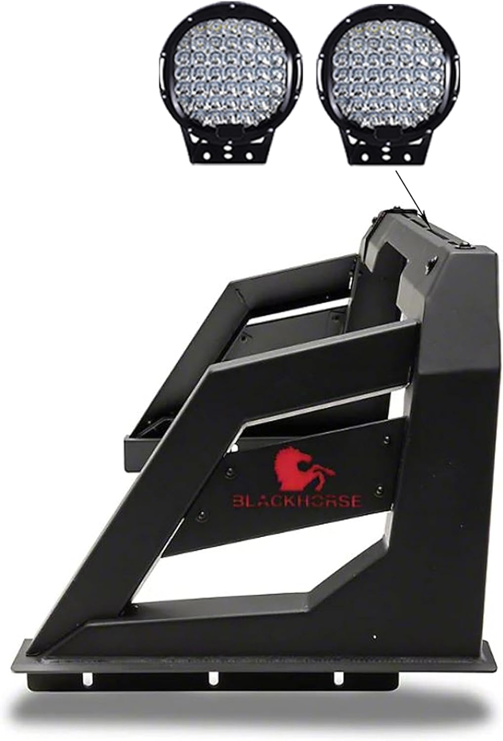 Black Horse Armour Roll Bar Incl.Set of 9" Black Round LED Light Matte Black Compatible with Chevrolet Colorado 2015-2024|GMC Canyon 2015-2024|Toyota Tacoma 2015-2024-RB-AR3B-PL69B