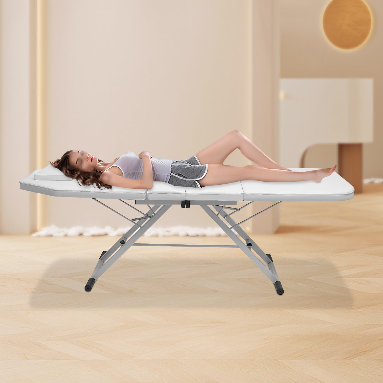Lettino da massaggio da salone, pieghevole, portatile, per massaggi, professionale, per cosmetici, letto con poggiatesta, colore bianco, per spa, salone, tatuaggi di bellezza