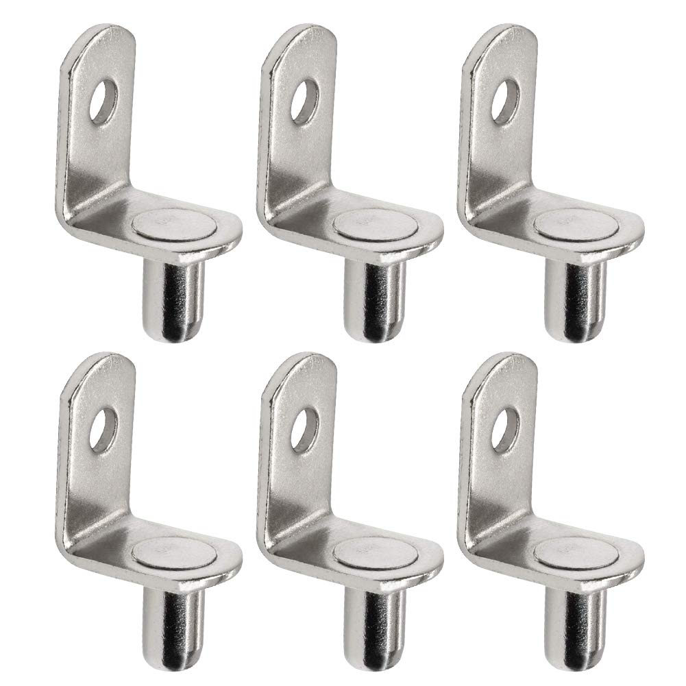 "50 Pcs 6mm Shelf Pins, L-Shaped Nickel Plated Shelf Support Pegs with Hole for Cabinet, Bookcase, Closet, Kitchen Furniture - Durable Metal Bracket Holders".