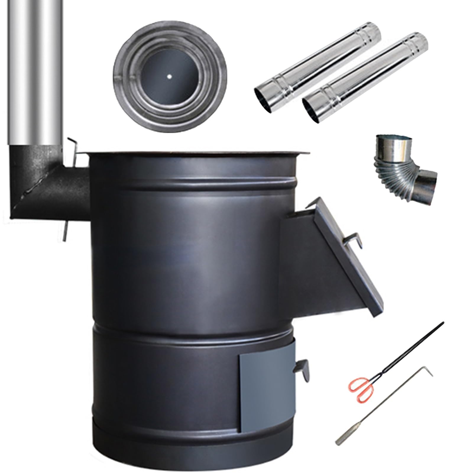 Stufa a Legna da Campeggio Multifunzionale Stufe a Legna da Interno con Chimney Tubo, Piccola Stufa a Legna per Riscaldamento Familiare, per Calore e Cottura(46cm(18.11in))