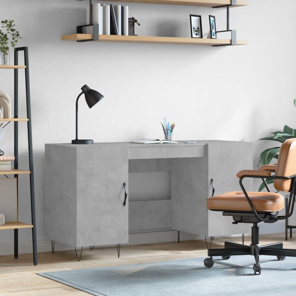 Scrivania grigio cemento 140 x 50 x 75 cm, materiale in legno, 4 scomparti, ideale per casa, ufficio, gioco, stabile, moderna