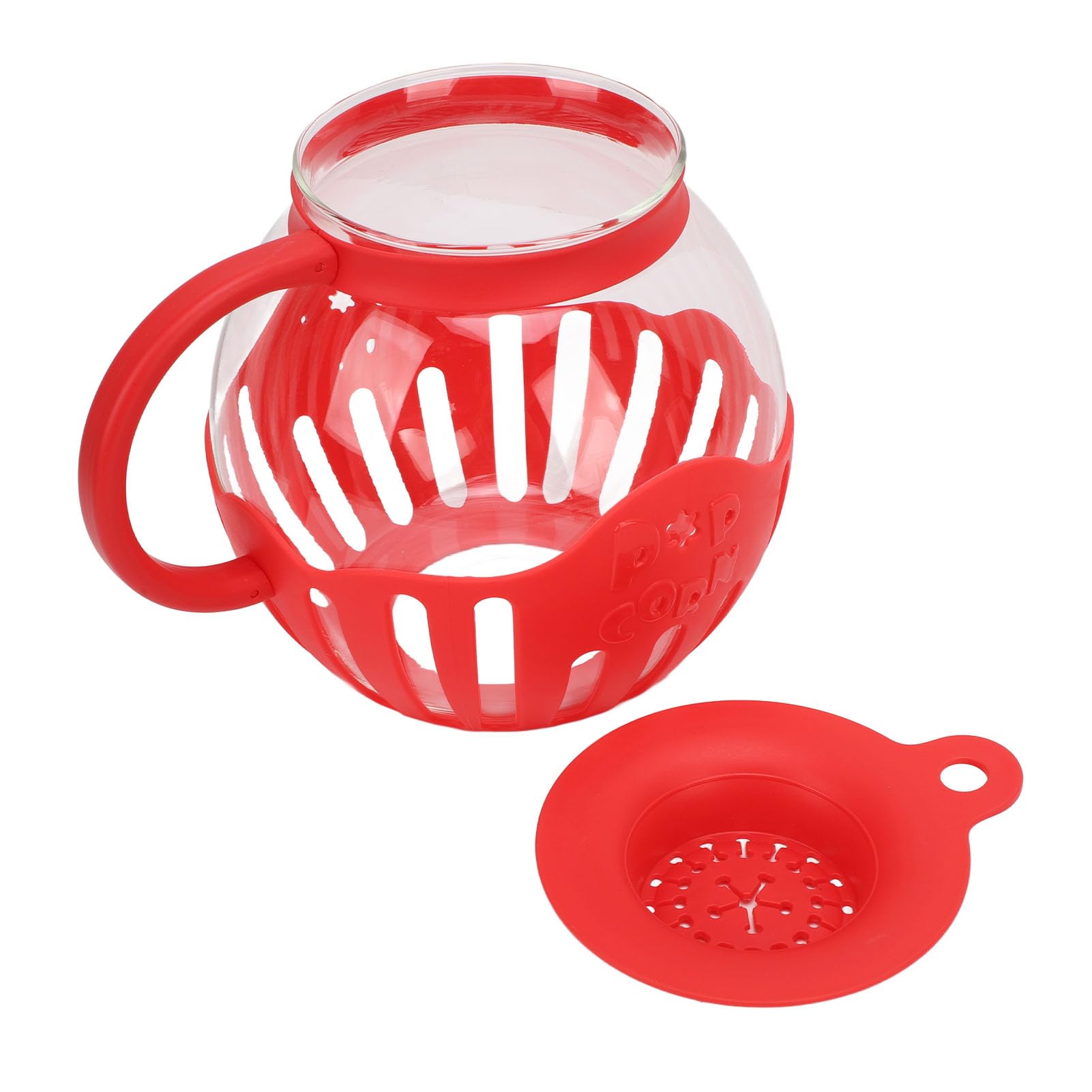 VGEBY Home Popcorn Popper - Palomitas de maíz de cristal para microondas, 2,13 L, para noches de cine y juegos (rojo)