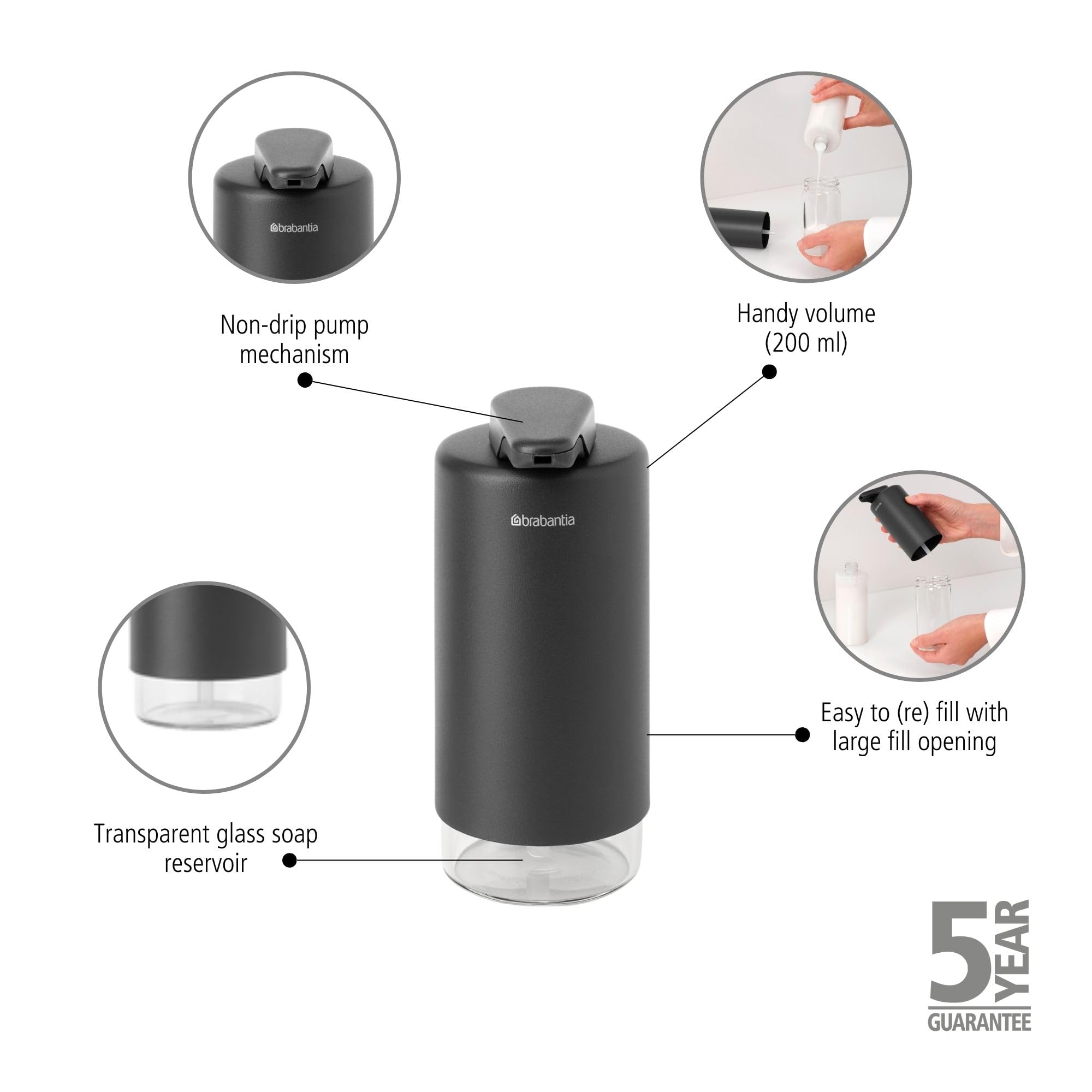Brabantia SinkStyle Soap Dispenser, Stylish Pump Dispenser for Hand Soap and Washing Up Liquid, Organiser - Image 2