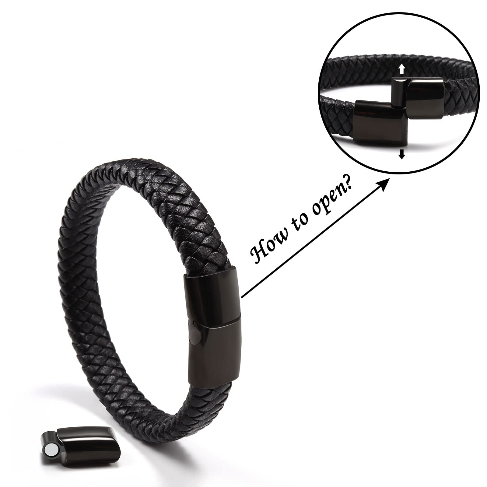 CheersLife Fidanzato/Fratello/Nipote/Figlio/Marito Bracciale Da Uomo in Vera Pelle Intrecciata Con Chiusura Magnetica in Acciaio Inossidabile Braccialetti Con Ciondoli Regali Per Uomini Ragazzi