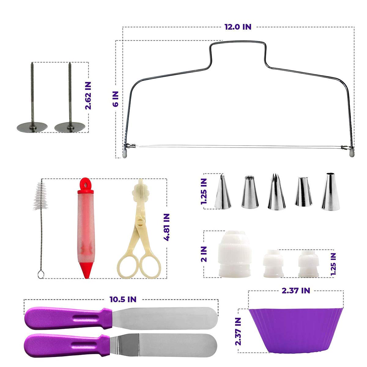 Kit Decorazione Torta, Supporto per Giradischi Antiscivolo Accessori per Strumenti di Decorazione per La Cottura, Decorazioni per La Casa,Viola /106 PCS