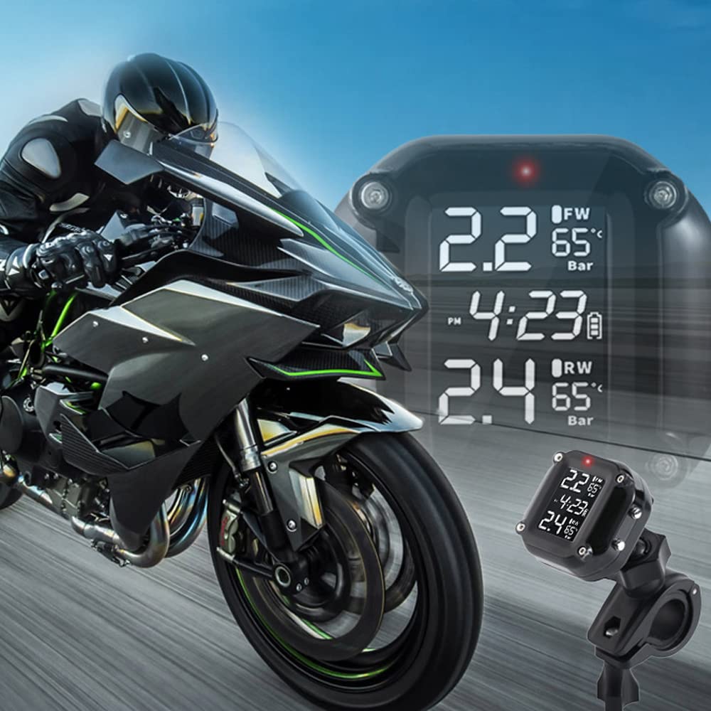 Riloer 1 sistemi di monitoraggio della pressione dei pneumatici per moto, monitoraggio in tempo reale della pressione e della temperatura per moto a 2 ruote, nero/trasparente