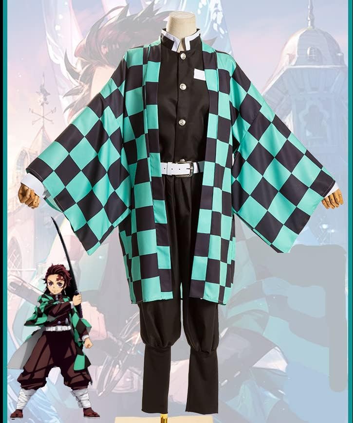 Miniatura 5 de Disfraz unisex para cosplay de Tanjiro para adultos, chaqueta, uniforme con disfraz de Tanjiro, traje con kimono para cosplay de animé (XL, verde)