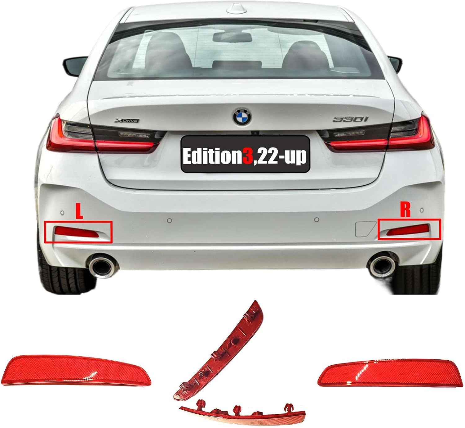 Rear Reflector for 19-22 BMW 3 Series G20 Sedan G21 Wagon Fit 318d 320d 320i 320iX 330d 330e 330i 2019 2020 2021 2022 Bumper Left Right Driver Passenger Side 63147420447 63147420448 (Right)
