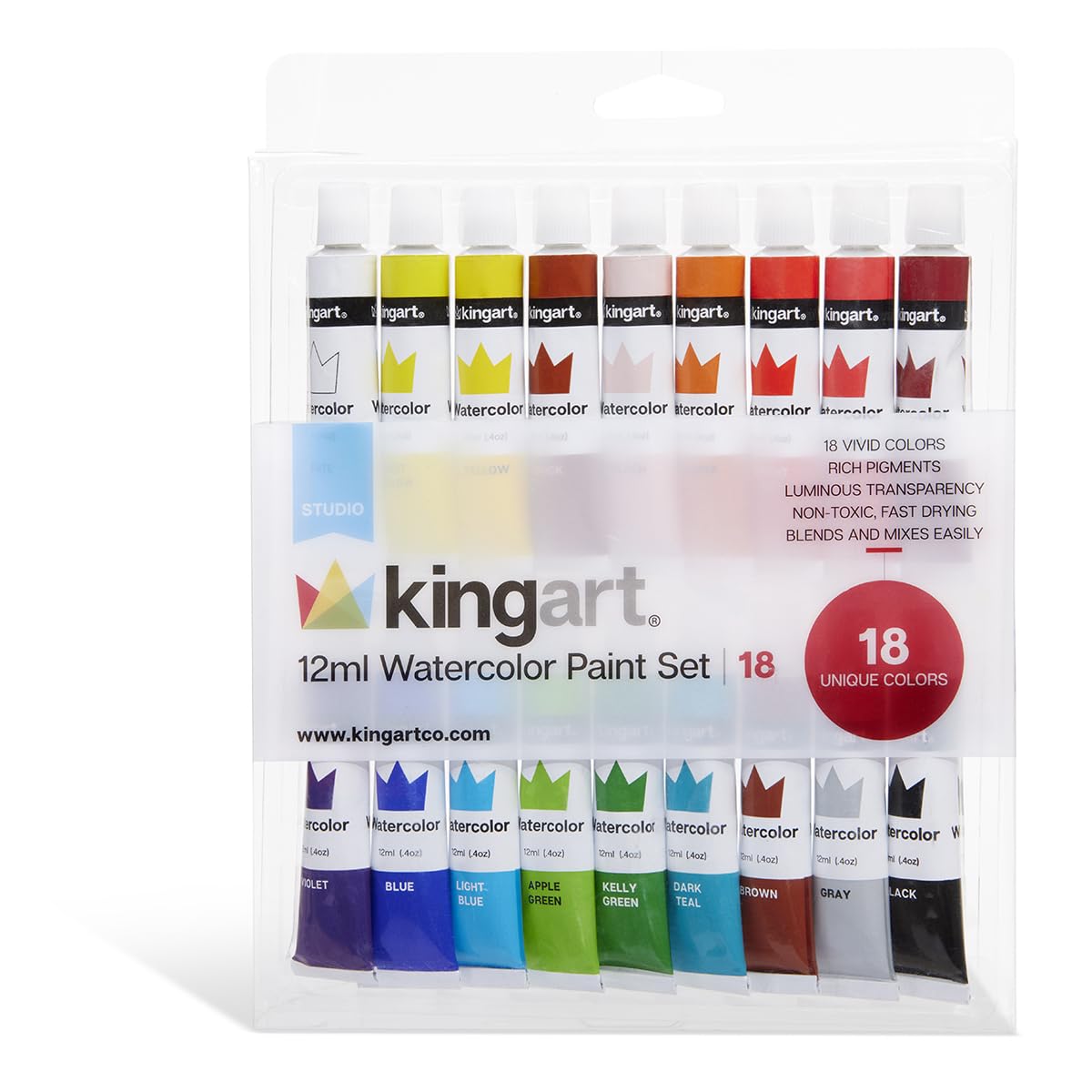 Amazon.com: KINGART Studio Watercolor Paint, 12ml (.4oz), Set of