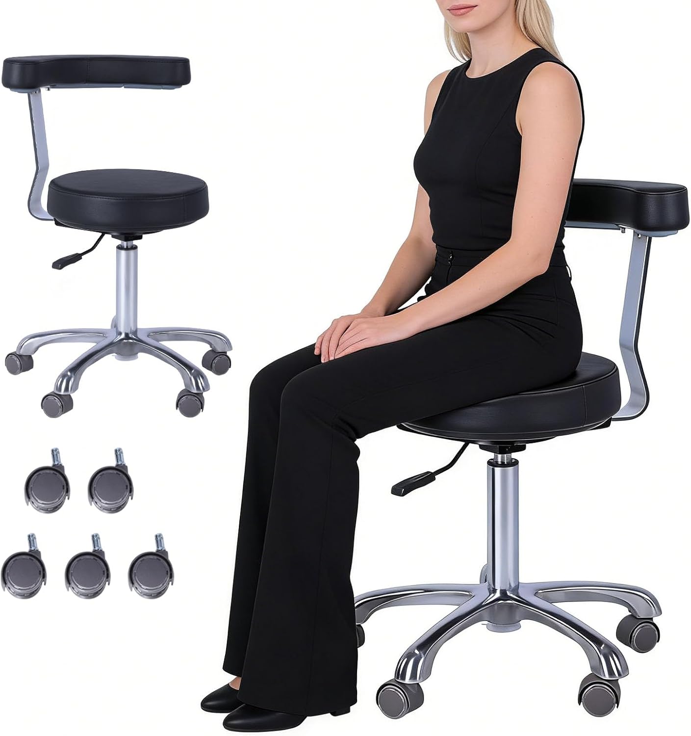 Adjustable Ergonomic Dental Stool with Back Support Rolling Doctor Chair for Dentists Hygienists Assistants & Medical Professionals