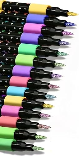 Glitter Marker Set, 24 Colours, Dual-Tip Fantasy Glitter Pens | Burst & Pop Glitter Tips, Includes Carry Pouch, Art & Craft Use, Sparkling Metallic Ink, 15.5 cm Markers