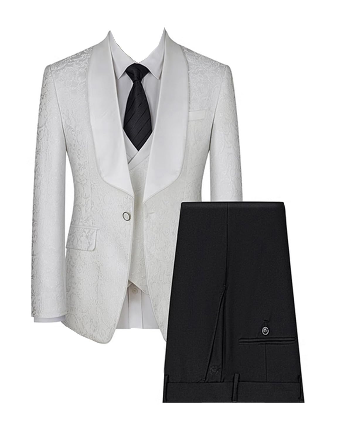 Uomo 3 Pezzi Abito Scialle Risvolto Un Bottone Giacca Jacquard Gilet Pantaloni Smoking Matrimonio Prom